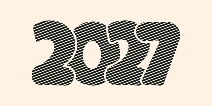 Dobby design 2027 new year number isolated light beige background. Vector modern 2027 numbers design with trendy Dobby effect. EPS 10