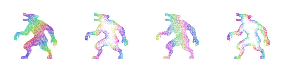 Fototapeta premium Multicolor sketch werewolf icon design set