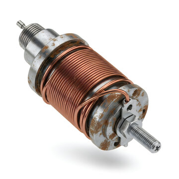 Close-up of a solenoid valve with metallic and copper wire components