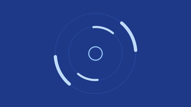 3D render of sonic wave with rotating segmented rings on blue background creating audio signal animation designed for sound visuals, motion graphics and video overlays