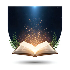 An open book revealing a galaxy of stars and cosmic wonder