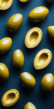 Delicious Olive Garden Top View Seamless Olive Fruit Design with Pitted Green Gourmet Vegetarian Oil