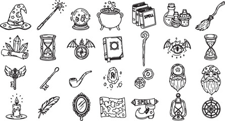 collection of fantasy magic items and symbols flat design vector illustration © IftiarJony