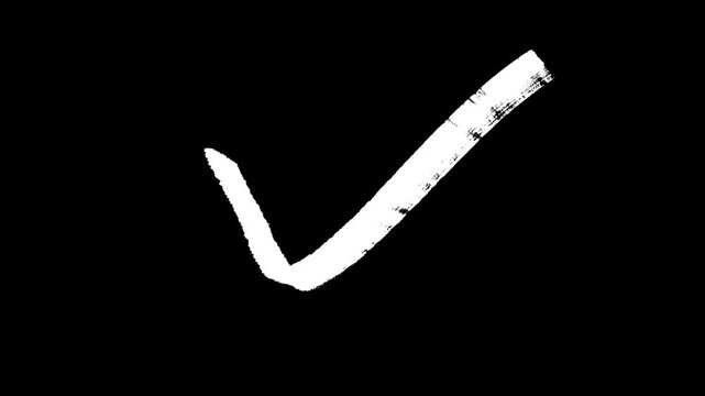 Bold brush painted check mark isolated on black, minimalist and strong, symbolizing approval and creative design for modern projects.