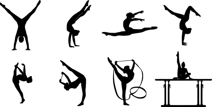 set of vector icon gymnast silhouette
