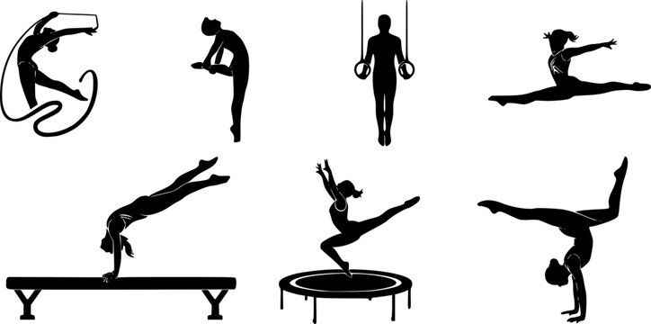 set of vector icon gymnast silhouette

