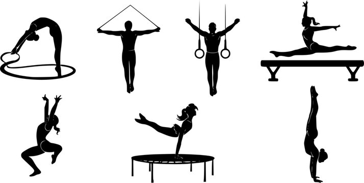 set of vector icon gymnast silhouette
