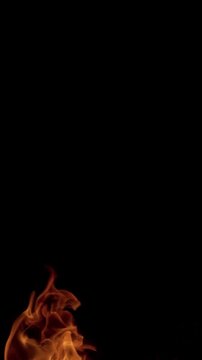 4K cinematic footage of intense fire and flames burning on a black background. Perfect isolated fire material for visual effects projects, blend modes, and video compositing.