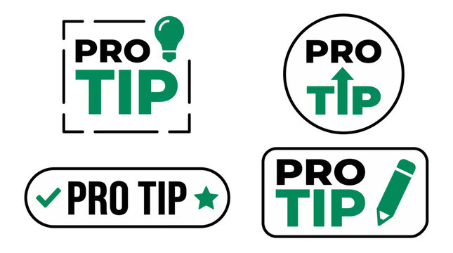 Pro Tip Badges & Expert Advice Labels Set - Professional Tips Stickers, Tutorial Markers, Best Practice Seals, Helpful Hint Badge Vector Icons
