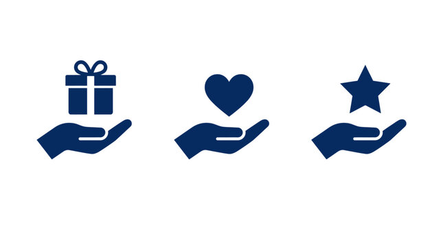 Hand Care Gift Heart Star Icon Set Vector