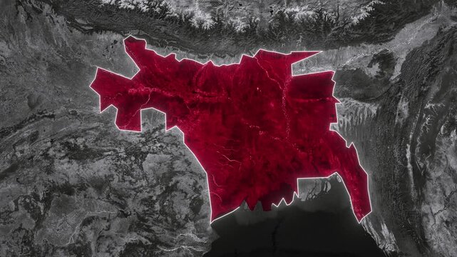 Bengal Subah Map Animation. Documentary, glowing outline, and dark map animation of the Bengal State. 4k.