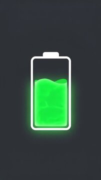 AI generated 3D vertical battery icon charging with glowing green liquid energy