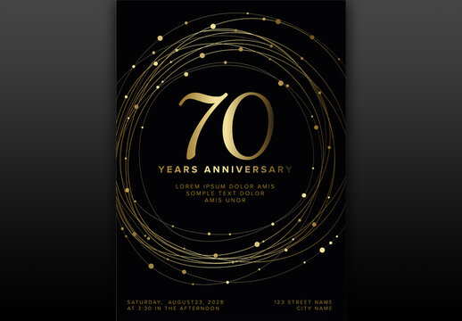 Elegant 70 (editable) Years Anniversary Invitation Template with Golden Lines