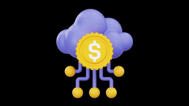 Cloud Bank Finance Node 3D Animation, Alpha Channel