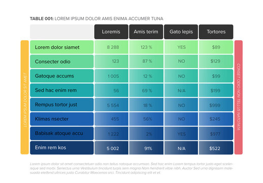 Business Data Table Template Design Layout with Blue and Green Gradient Design