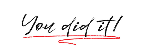 Fototapeta premium You did it. Trendy brush stroke quote text. Marker drawn calligraphy. Modern motivation and inspiration phrase great for invitation and greeting card, t-shirt, prints and posters