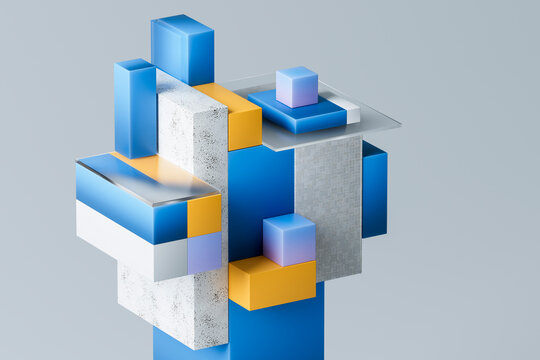 3D modular data blocks with glass layers and concrete grid
