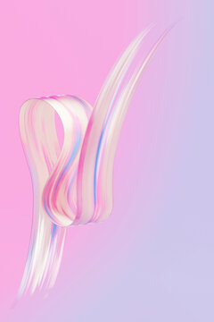 3D pink loop ribbon with glossy pastel bend on soft gradient