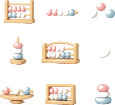 Wooden Abacus and Stacker Toys for Early Childhood Education & Kids' Playroom Decor