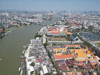 Fototapeta premium Aerial View of Bangkok Riverside District and Chao Phraya River