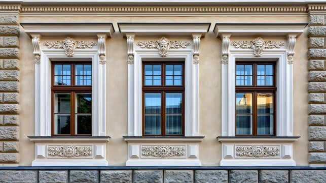 Ornate renaissance revival building facade with decorative windows