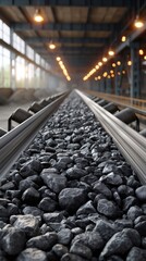 Fototapeta premium Coal moving on industrial conveyor belt system