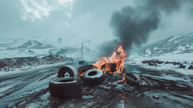 Frozen Memories: Tires Resting on Snowy Landscape