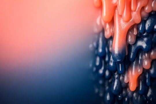 High quality picture of dripping wax textures in vibrant orange and dark blue. This unique abstract asset is perfectly suitable for creative art projects, modern backgrounds or edgy design.