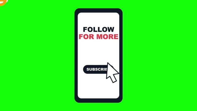 Subscribe button animation social media marketing follow more green screen