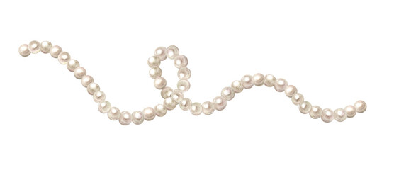 Watercolor wavy pearl garland, white beads string isolated on transparent © Mariia
