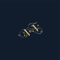 Naklejka premium wedding initial monogram elegant leaf line concept NN organic and luxury style design letter