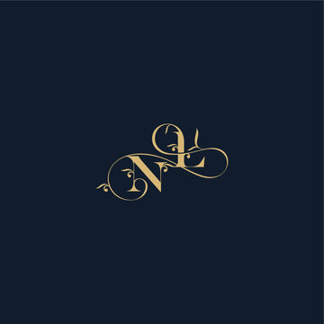 wedding initial monogram elegant leaf line concept NL organic and luxury style design letter