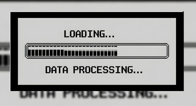 Loading Bar and Data Processing Text on a Computer Screen Interface