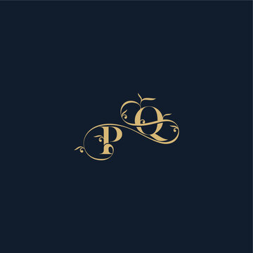 wedding initial monogram elegant leaf line concept PQ organic and luxury style design letter
