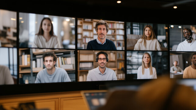 International bioethics regulatory working group conducting video conference review of cross-border gene therapy trial protocols, multicultural participants visible across multiple screen panels, in