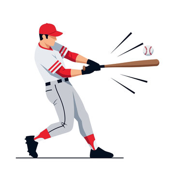 Baseball player swinging bat at ball, action shot, sports illustration