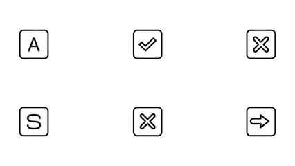 Fototapeta premium Iconic Choice and Options: A collection of simple, yet bold, icons designed to communicate choices and options, featuring letters, check marks, cross marks, and arrows.