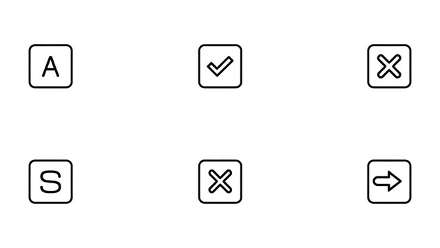 Iconic Choice and Options: A collection of simple, yet bold, icons designed to communicate choices and options, featuring letters, check marks, cross marks, and arrows.