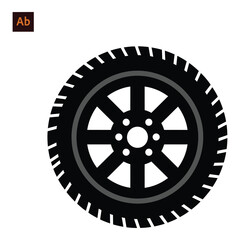 Obraz premium Tire wheel with treads and metal rim isolated on white background icon