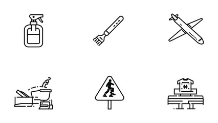 Fototapeta premium Icons of Daily Life: A collection of simple, black-and-white icons representing everyday objects and activities, ready for use in various design projects. 