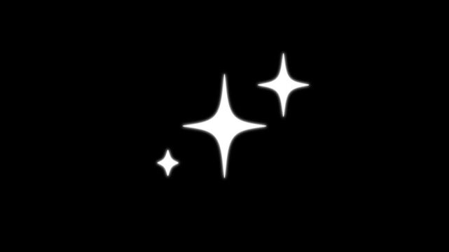 Twinkling stars animation, white cartoon sparkle stars, fast blinking lines, flat vector doodle animation,star blinking, sparkling, white cartoon,doodles style stars,black screen background 4k.