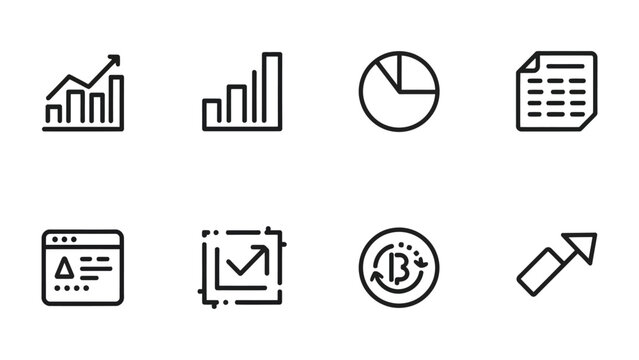 Financial Icons: A collection of simple, modern line icons related to finance, business, and data analysis.
