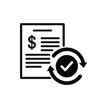 invoice payment icon with circular checkmark black and white glyph design on transparent background high quality professional detailed modern elegant