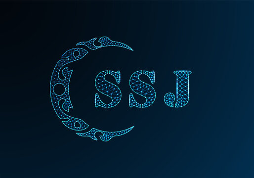 Low poly letter logo SSJ design. SSJ letter logo low poly vector design on blue color gradient background. SSJ logo low poly design