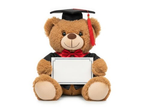 Graduation teddy bear with a diploma and red tassel