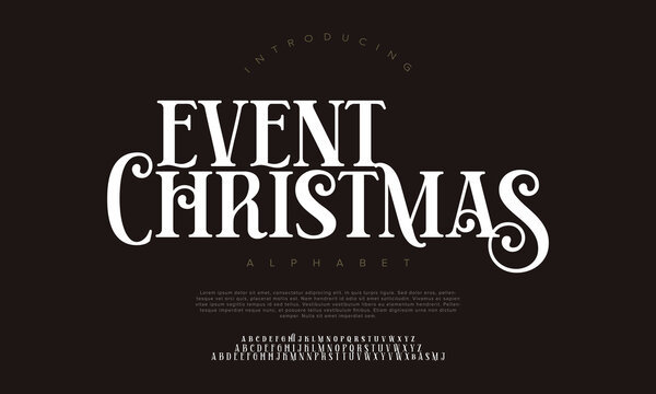 Event Christmas, Sans serif typography font vector. Modern clean elegant character set. Creative alphabet simple typeface. 