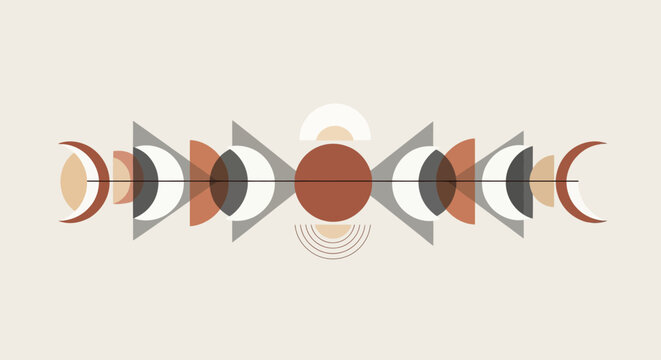 Boho Abstract Moon Phases Geometric Line Art Illustration