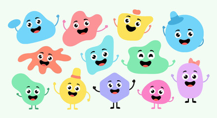 Obraz premium Cute Cartoon Blob Characters Set with Happy Faces and Vibrant Colors