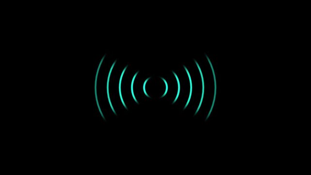 light wave radio diffusion. black background. Digital radio waves animation.radio waves seamless animation background video footage sound wave signal, radar, and artificial intelligent audio wave.4k