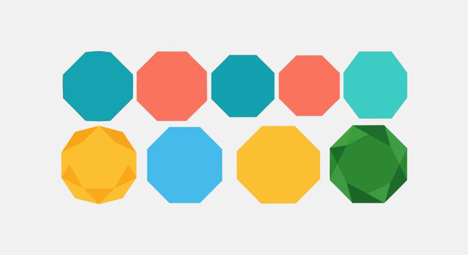 Colorful Octagon Shapes Set on Light Background